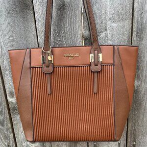 Nicole Lee USA Brown Pleated Front Work Tote | Structured Shoulder Bag 15”
